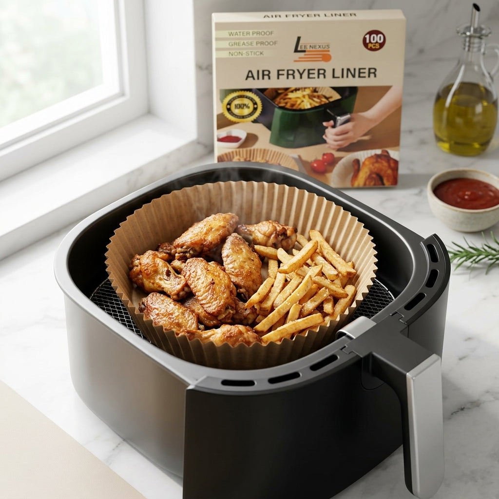 Elevate Your Air Frying Experience – 100 Pack Premium No-Mess Liners for the Modern Kitchen