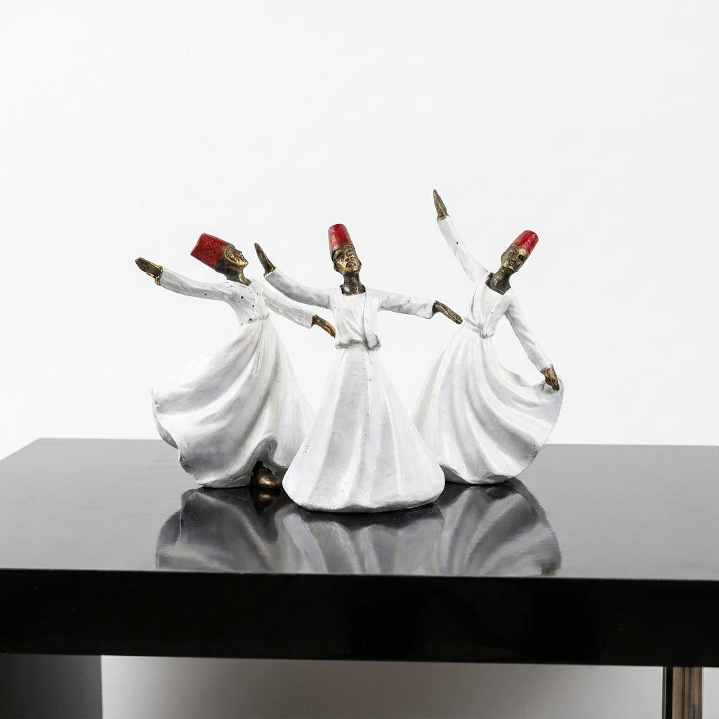 Whirling Sufi Dervish Figurines – Set of 3 Handcrafted Resin Sculptures – Elegant Table Decor for Living Room, Console Table & Office