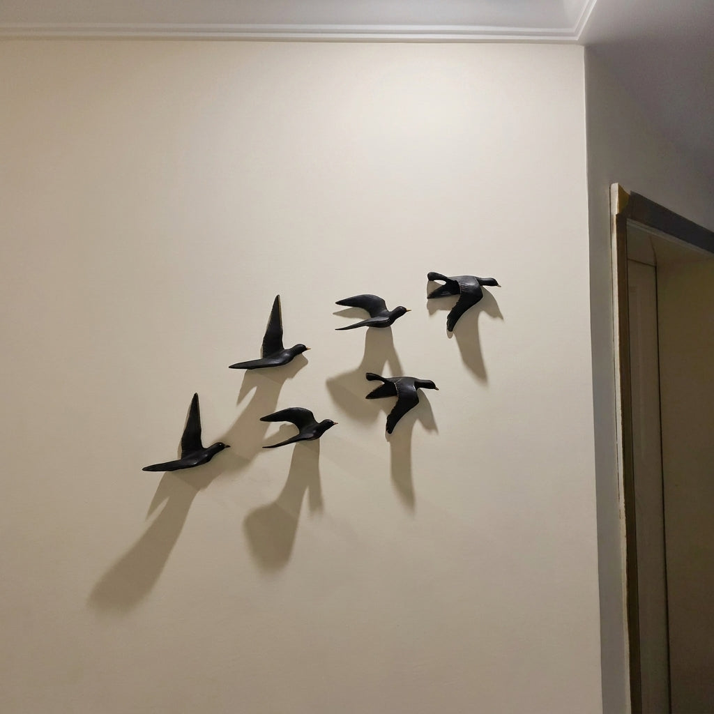 Freedom in Flight – 6-Piece Handcrafted Matte Black Resin Bird Wall Art Set – Elegant 3D Decor for Living Room, Bedroom & Entryway