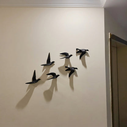Freedom in Flight – 6-Piece Handcrafted Matte Black Resin Bird Wall Art Set – Elegant 3D Decor for Living Room, Bedroom & Entryway