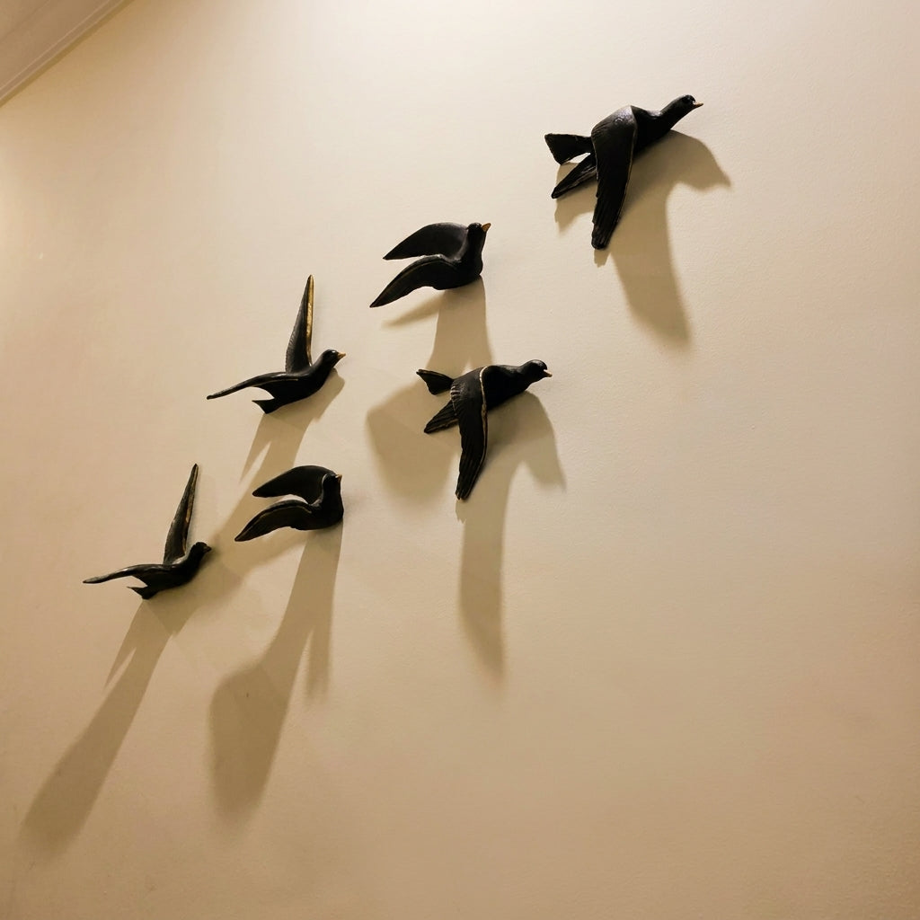 Freedom in Flight – 6-Piece Handcrafted Matte Black Resin Bird Wall Art Set – Elegant 3D Decor for Living Room, Bedroom & Entryway