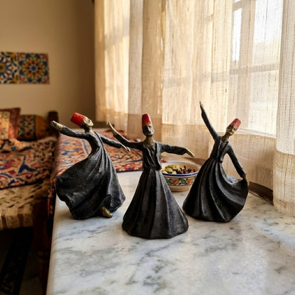 Whirling Sufi Dervish Figurines – Set of 3 Handcrafted Resin Sculptures – Elegant Table Decor for Living Room, Console Table & Office