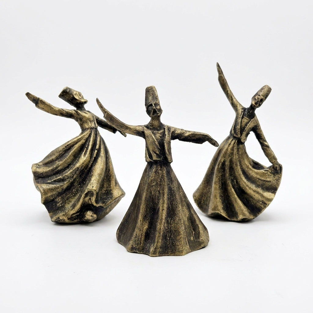 Whirling Sufi Dervish Figurines – Set of 3 Handcrafted Resin Sculptures – Elegant Table Decor for Living Room, Console Table & Office