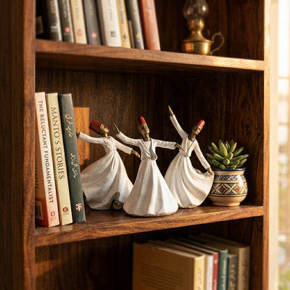 Whirling Sufi Dervish Figurines – Set of 3 Handcrafted Resin Sculptures – Elegant Table Decor for Living Room, Console Table & Office